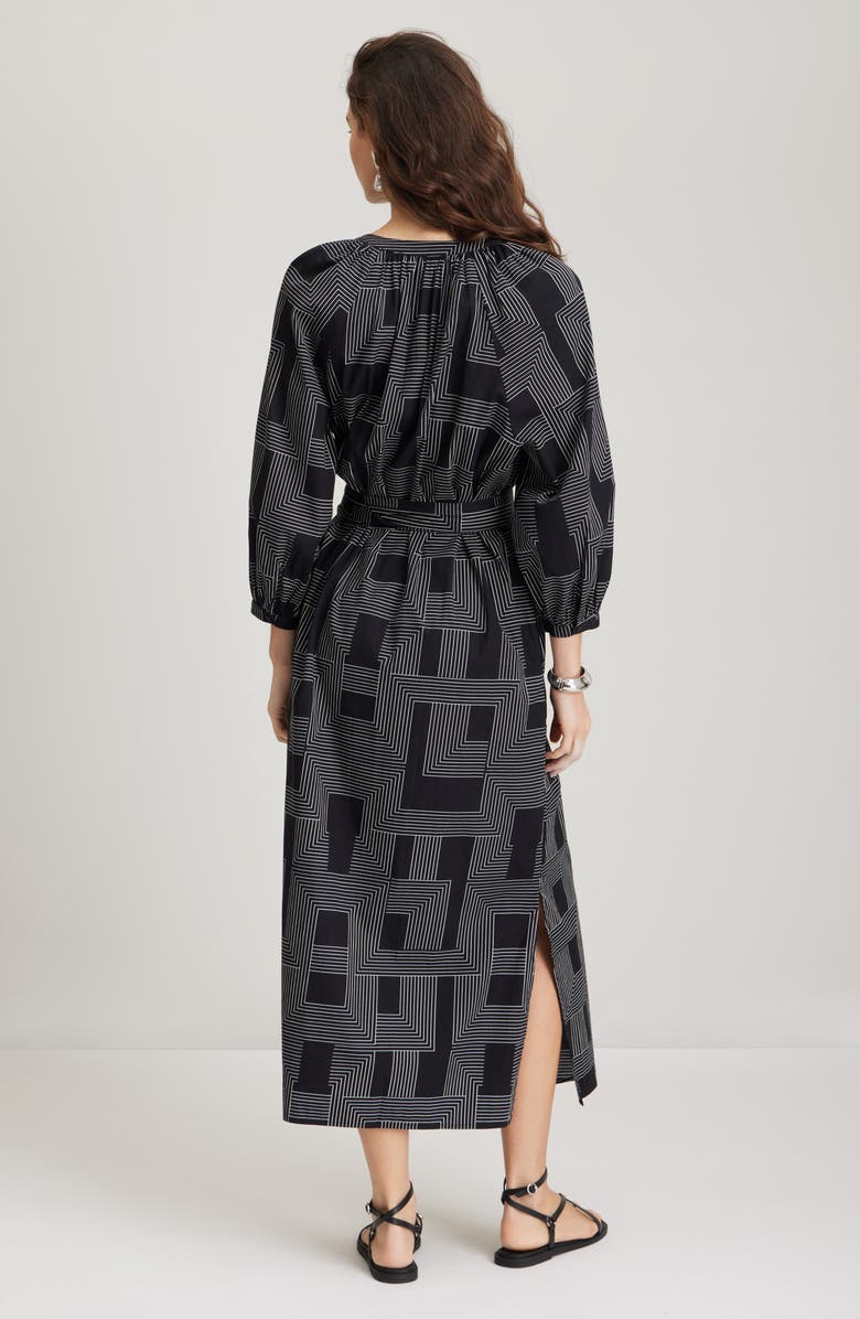 Nordstrom Long Sleeve Belted Cotton Poplin Maxi Dress, Alternate, color, Black- Ivory Stripe Mix