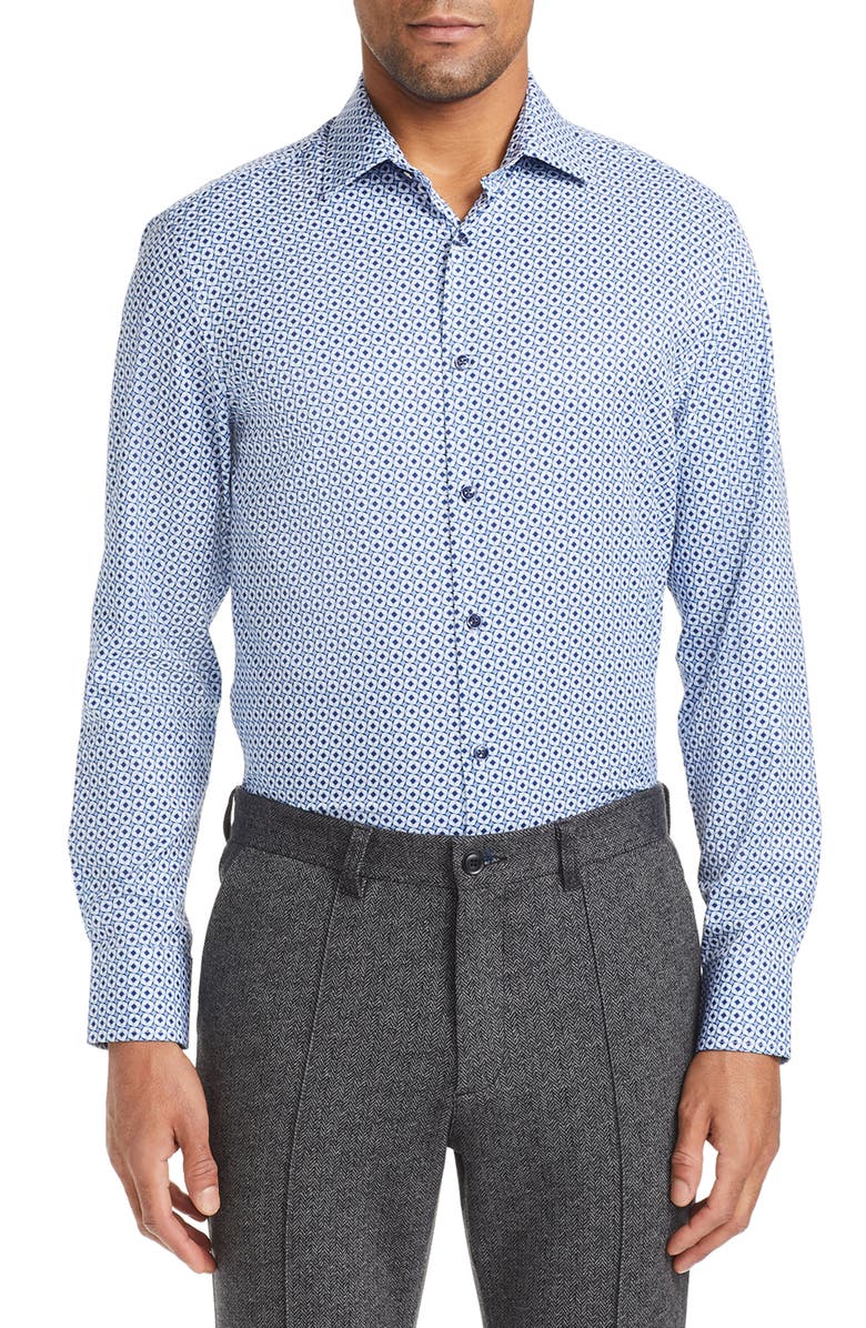 Brooklyn Brigade Slim Fit Geo Print Four Way Stretch Cool Temp Dress Shirt, Main, color, 