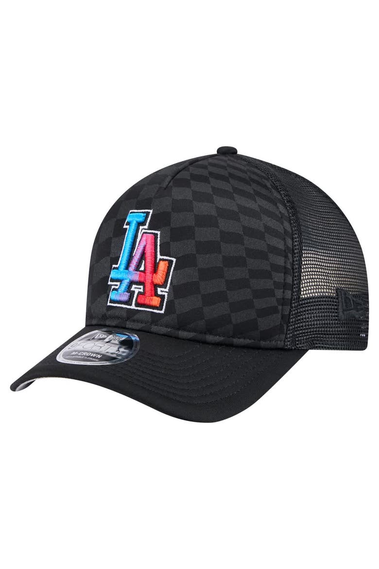 Men's New Era Black Los Angeles Dodgers Gradient 9FORTY A-Frame M-Crown Trucker Adjustable Hat, Main, color, Black