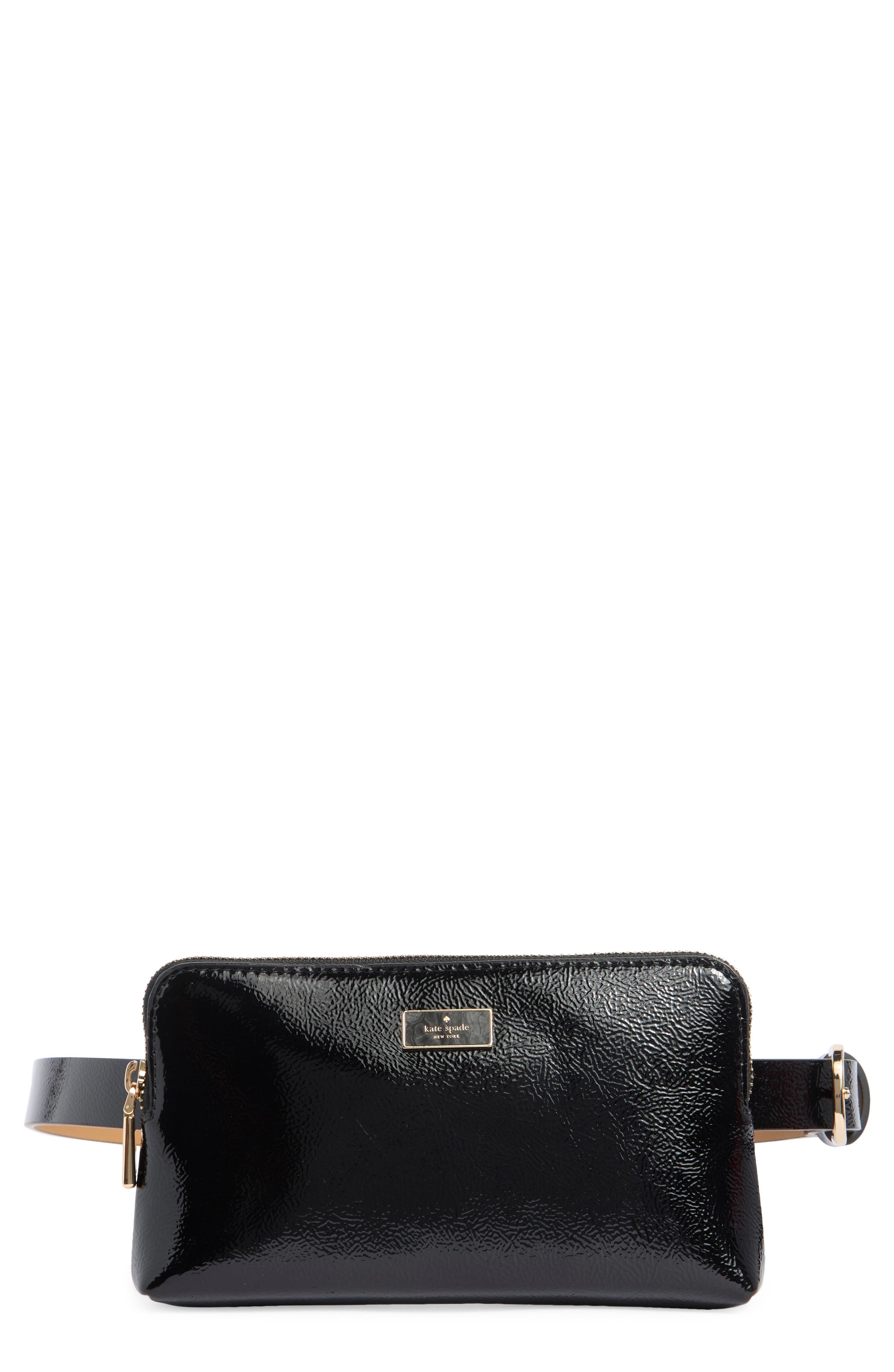 Kate Spade New York crinkle belt bag, Main, color, Black / Polished Gold