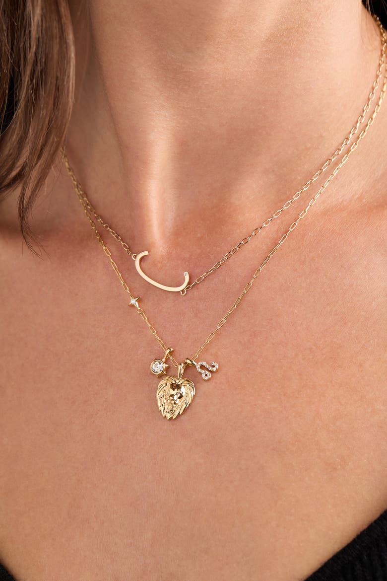 Leo Zodiac Charm Cluster Necklace, Alternate, color, Gold