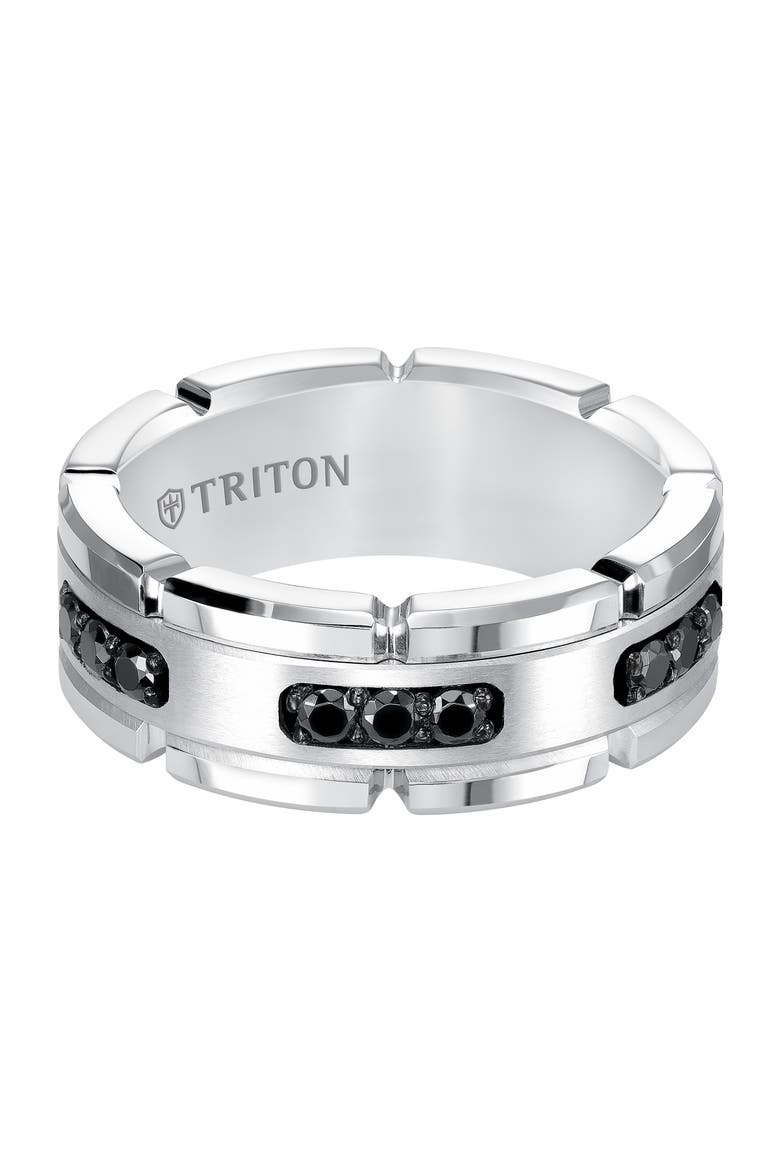 Flat Edge Brushed Center Stone Wedding Band, Alternate, color, Metallic Silver