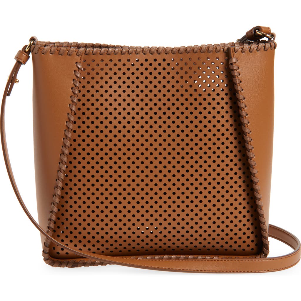 Stella Mccartney Perforated Logo Faux Leather Crossbody Bag In Cuoio
