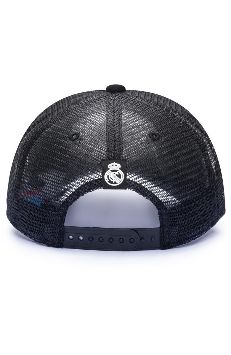 FAN INK Men's Black Real Madrid Signature Trucker Snapback Hat, Alternate, color,