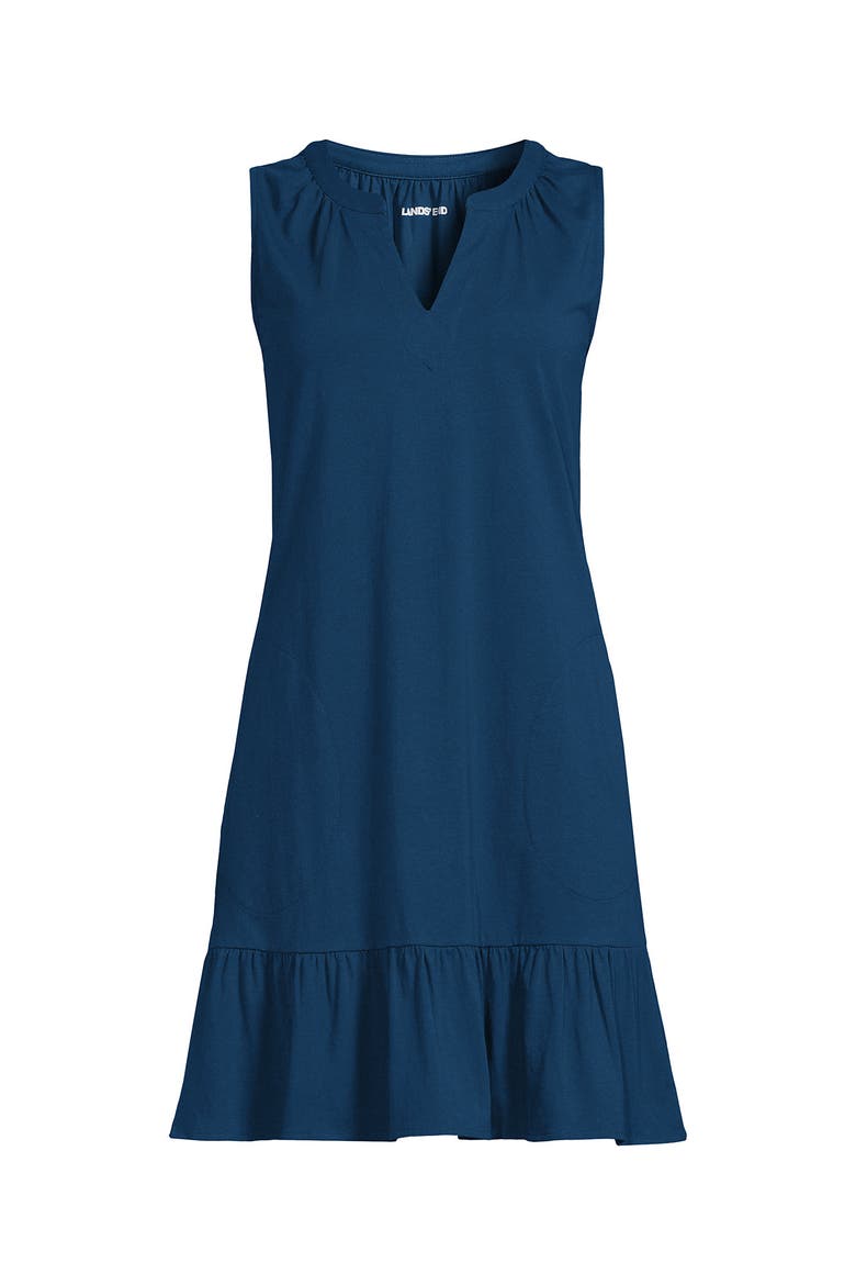 Sleeveless Cotton Jersey Notch Neck Flounce Dress, Alternate, color, Baltic Teal
