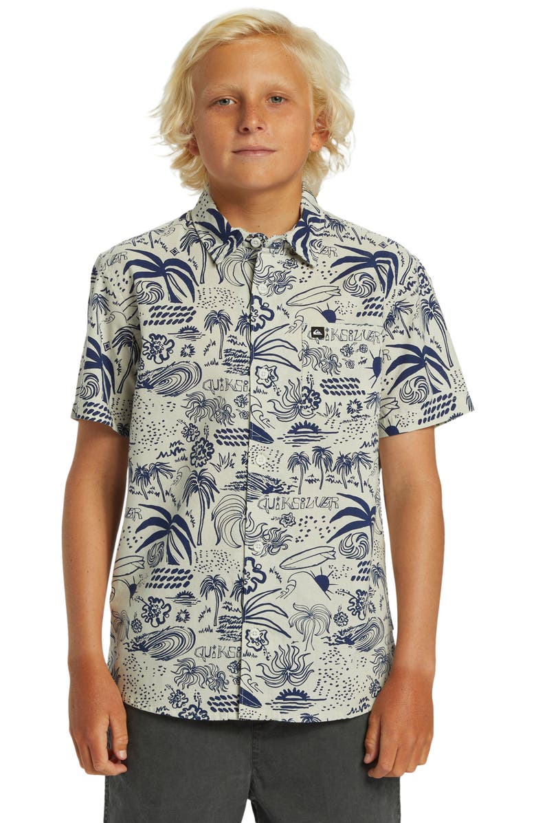 Quiksilver Kids' Aero Flow Classic Short Sleeve Button-Up Shirt, Alternate, color, 