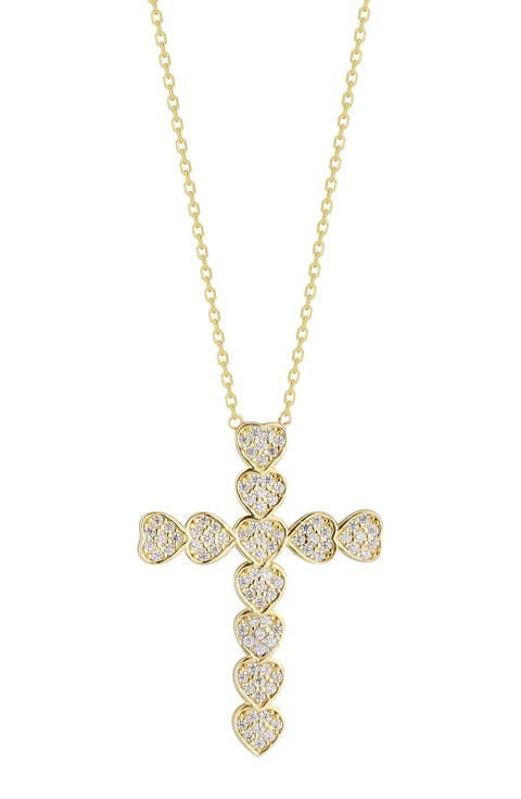 Cubic Zirconia Heart Cross Necklace