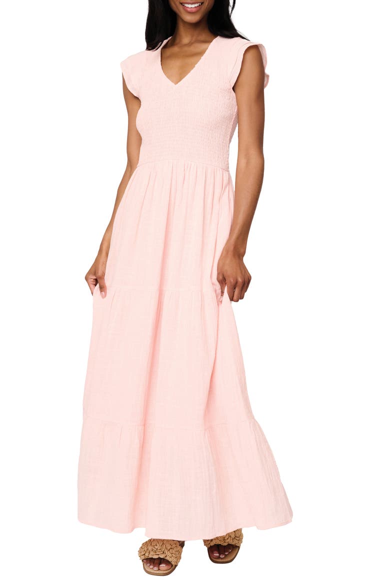 Flutter Sleeve Cotton Gauze Maxi Dress, Main, color, PALE BLUSH