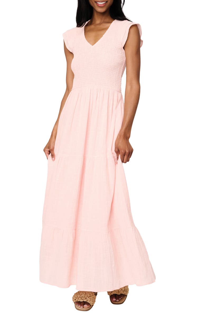 GIBSONLOOK Flutter Sleeve Cotton Gauze Maxi Dress, Main, color, Pearl Blush