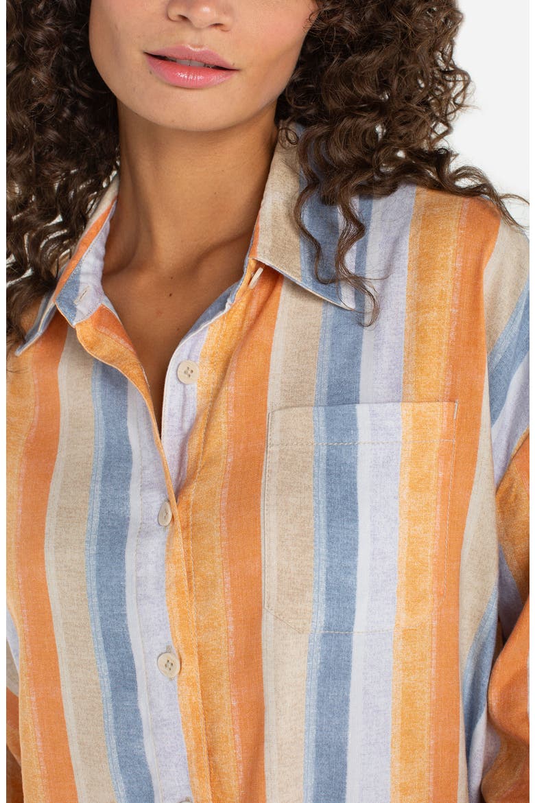 Relaxed Stripe Linen Blend Button-Up Shirt, Alternate, color, ORANGE MULTI STRIPE