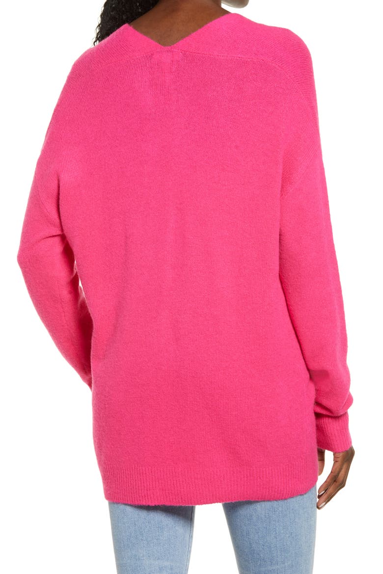 Cozy V-Neck Sweater, Alternate, color, PINK FLASH