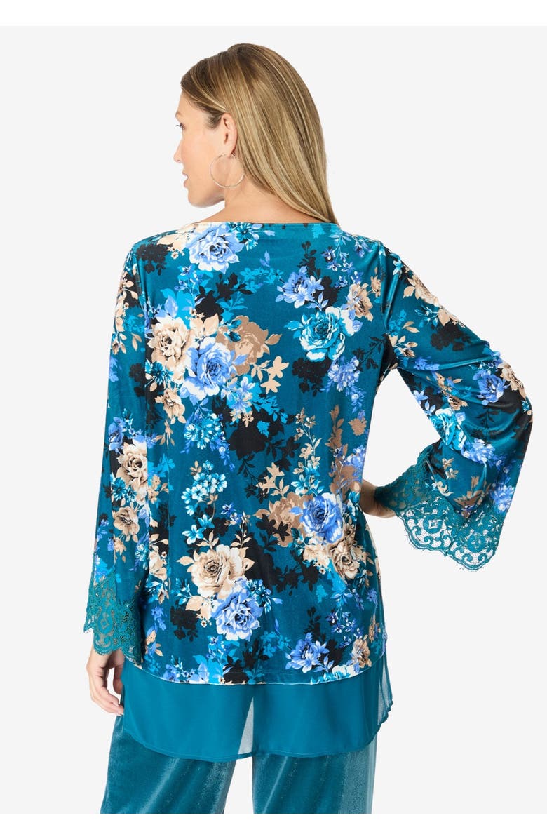 Roaman's Lace-Trim Velour Tunic, Alternate, color, Black