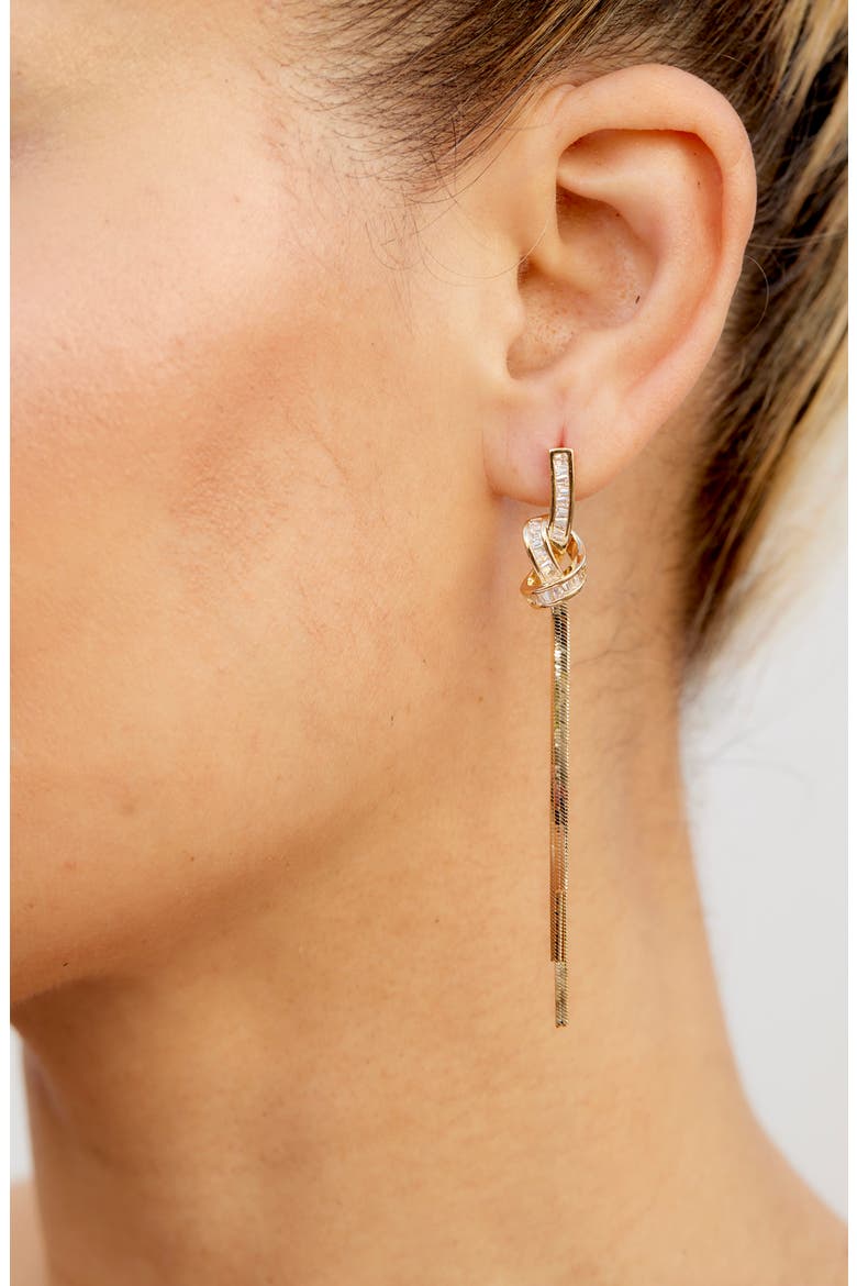 Knotted Cubic Zirconia Drop Earrings, Alternate, color, YELLOW GOLD