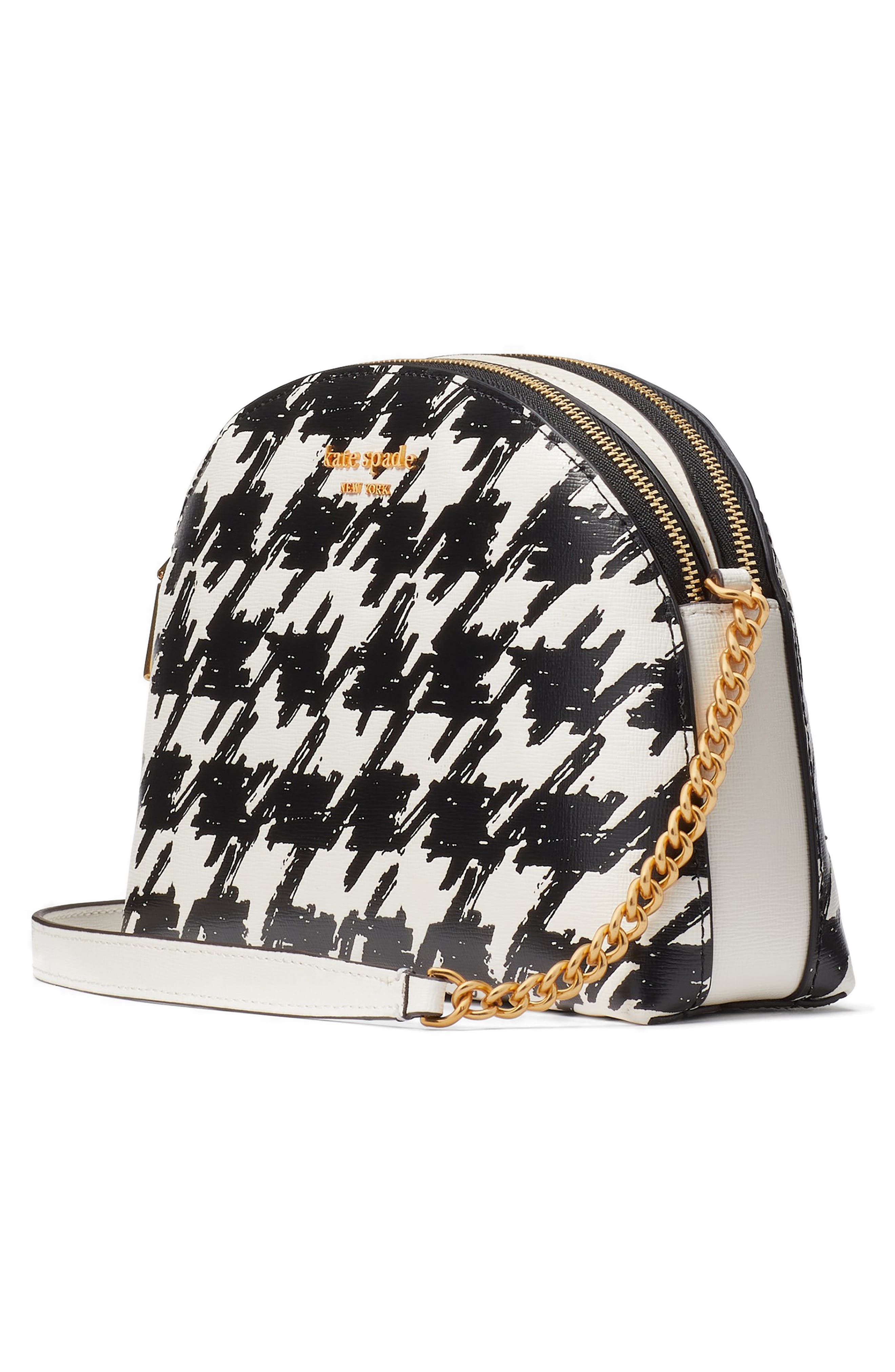 morgan painterly houndstooth double zip dome crossbody bag, Alternate, color, BLACK MULTI.