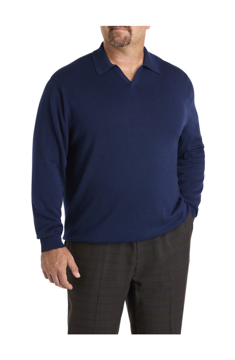 Oak Hill by DXL Big & Tall Notched Polo Sweater, Main, color, Pageant Blue
