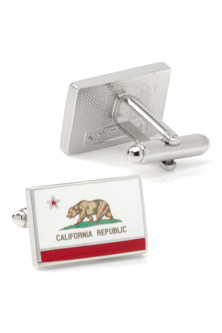 Calfifornia State Flag Cuff Links, Alternate, color, WHITE