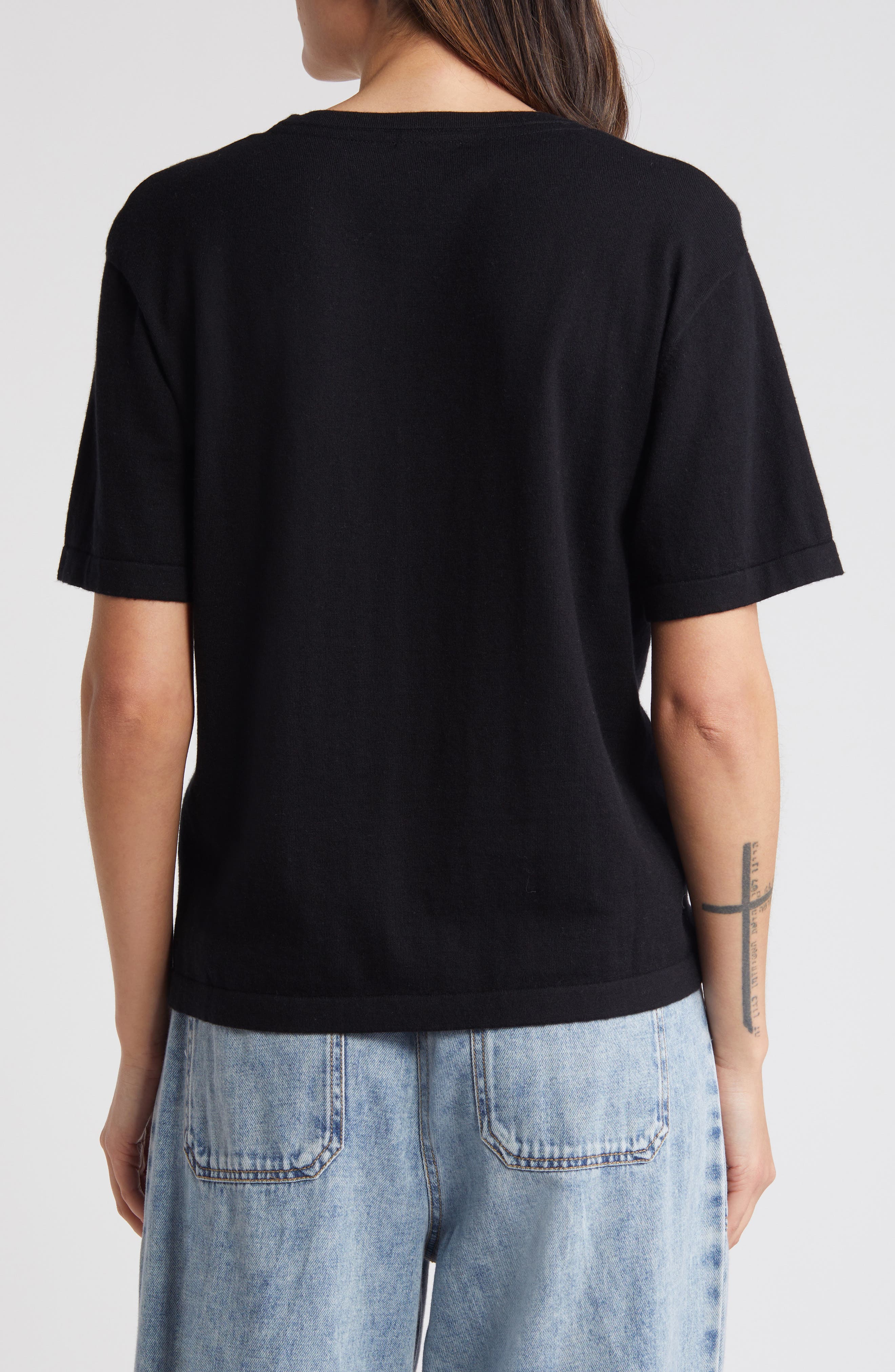 Avery Short Sleeve Cotton & Cashmere Sweater - image 2