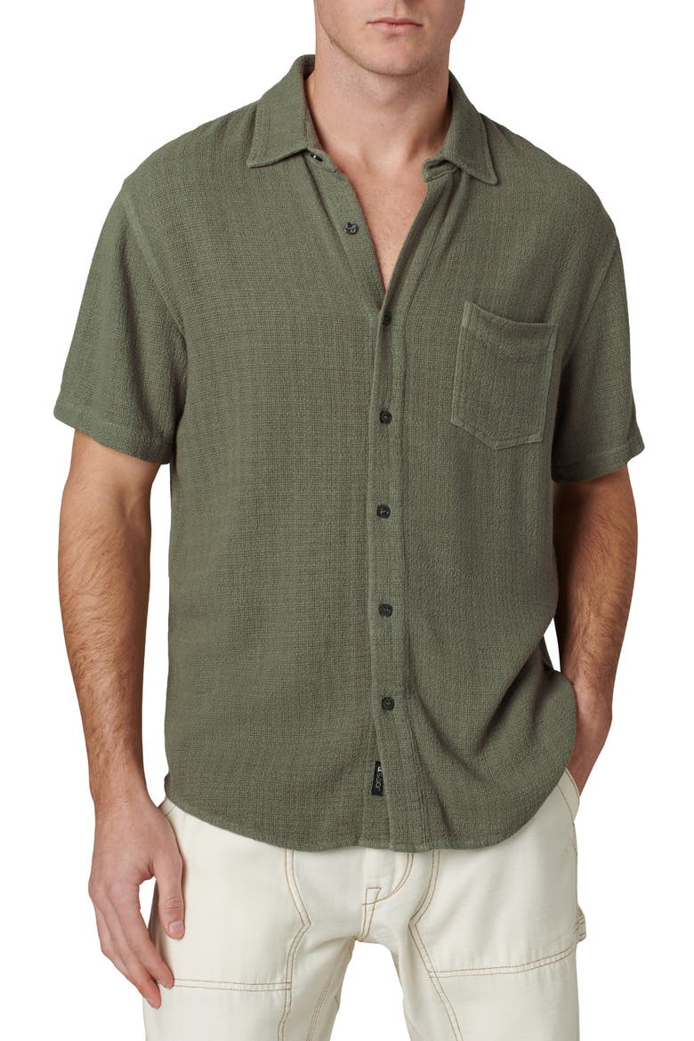 Scott Short Sleeve Linen Blend Button-Up Shirt, Main, color, LICHEN DOBBY