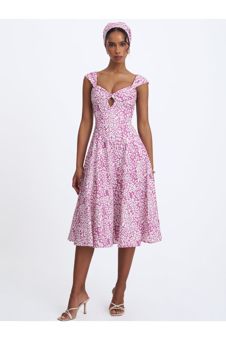 Wynonna Cheetah Linen Keyhole Midi Dress, Alternate, color, Mauve