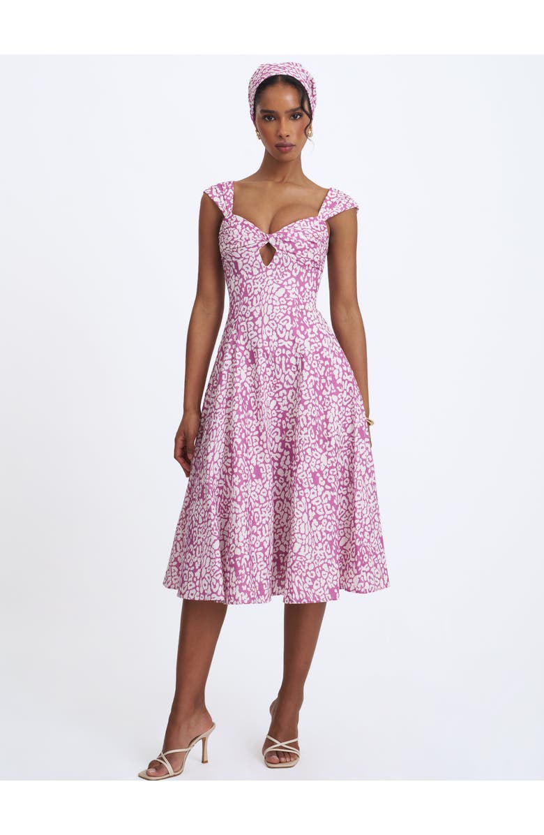 Miss Circle Wynonna Cheetah Linen Keyhole Midi Dress, Alternate, color, Mauve