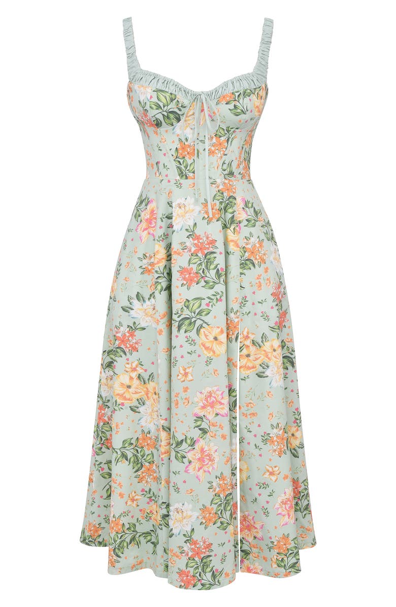 HOUSE OF CB Sabrina Corset Fit & Flare Dress, Alternate, color, Light Jade Floral
