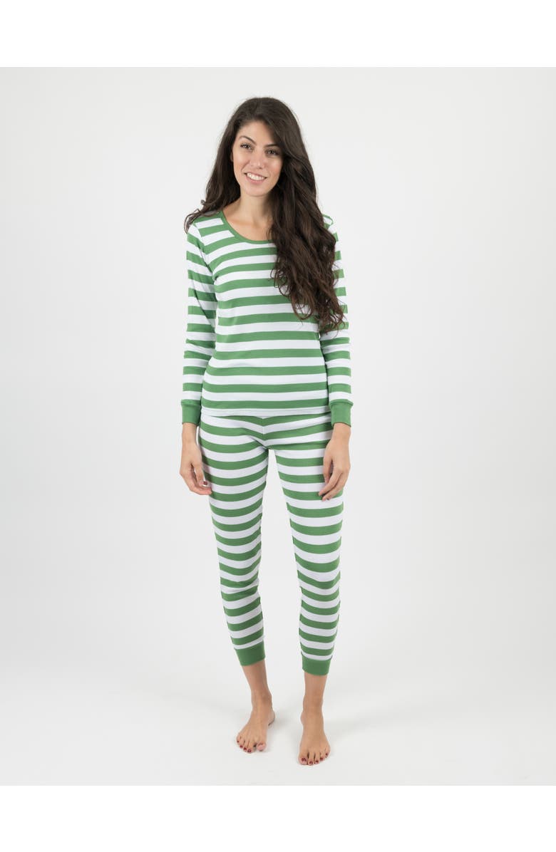 Leveret Women's Cotton Striped Matching Family Holiday Pajamas, Main, color, Green & White