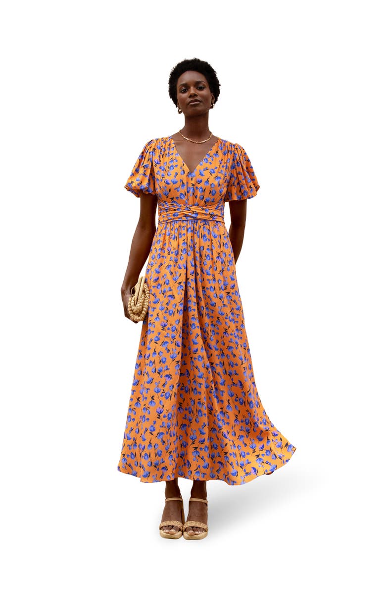 Ro&Zo Floral Puff Sleeve Dress, Main, color, Orange