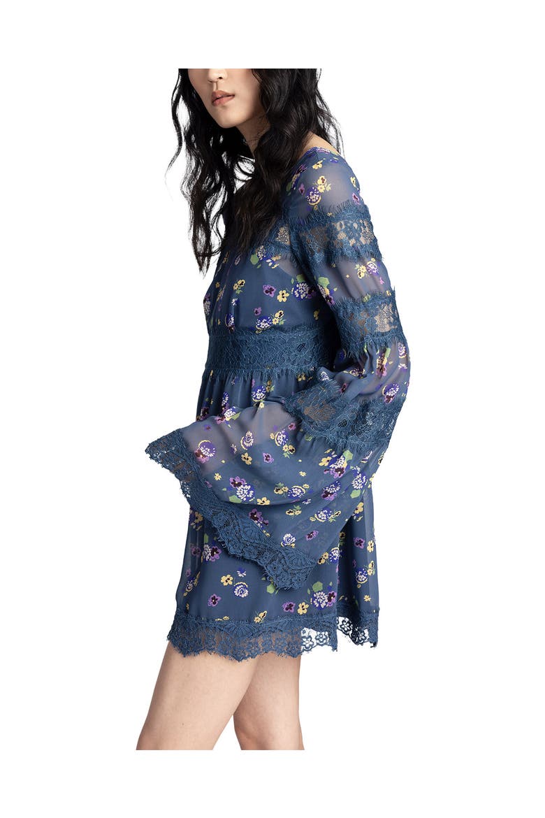 Night Blooming Chiffon Dress, Alternate, color, INDIGO MULTI