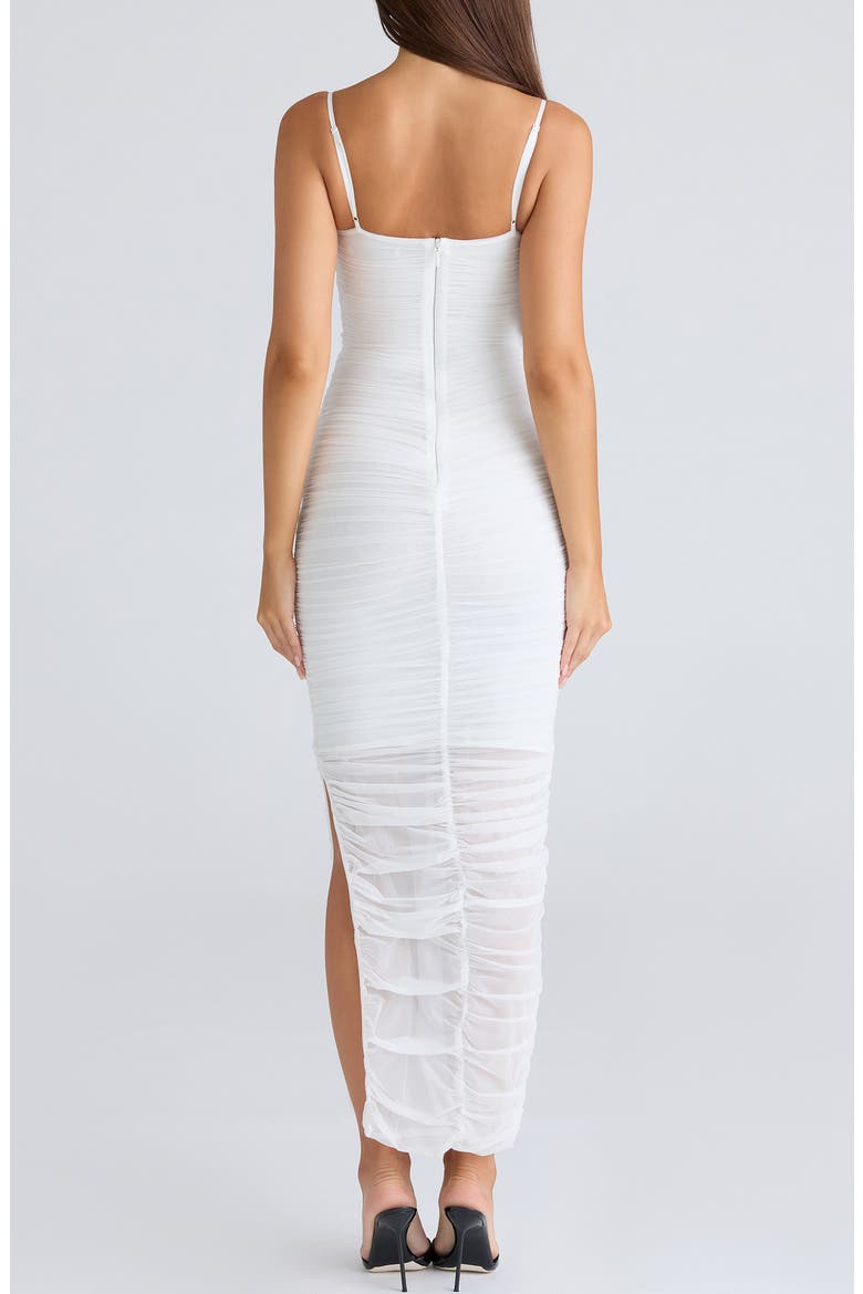 Fornarina Ruched Mesh Maxi Dress, Alternate, color, WHITE