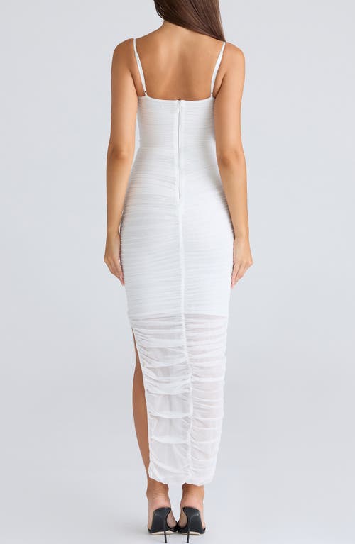 House Of Cb Fornarina Ruched Mesh Maxi Dress In White