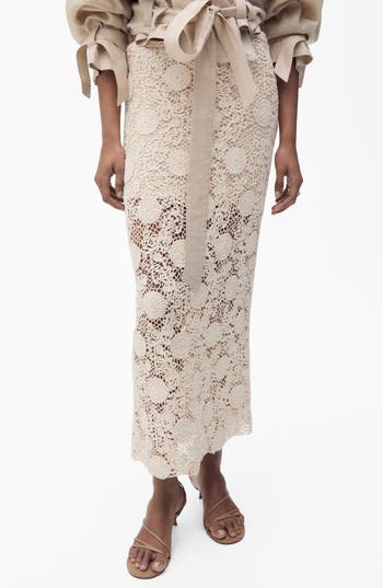 Mango Floral Soutache Midi Skirt In Neutral