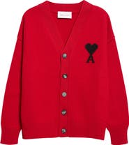 AMI PARIS Ami de Coeur Intarsia Wool Cardigan