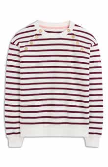 Boden Button Detail Stripe Cotton Sweatshirt