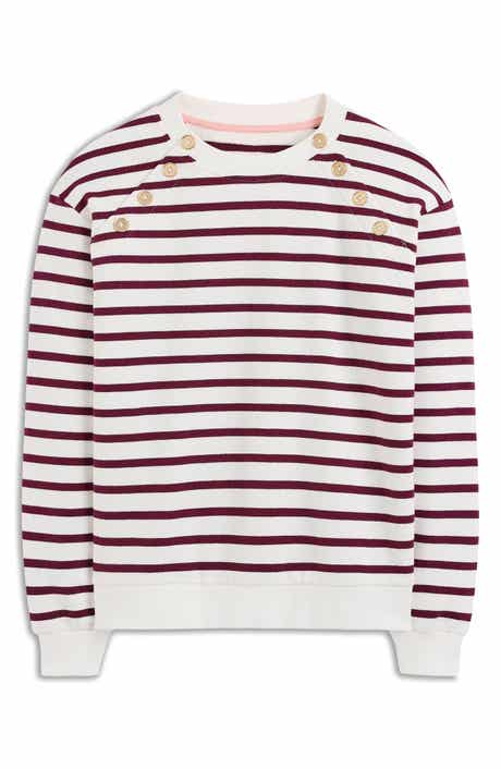 Boden Button Detail Stripe Cotton Sweatshirt