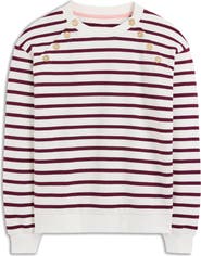 Boden Button Detail Stripe Cotton Sweatshirt