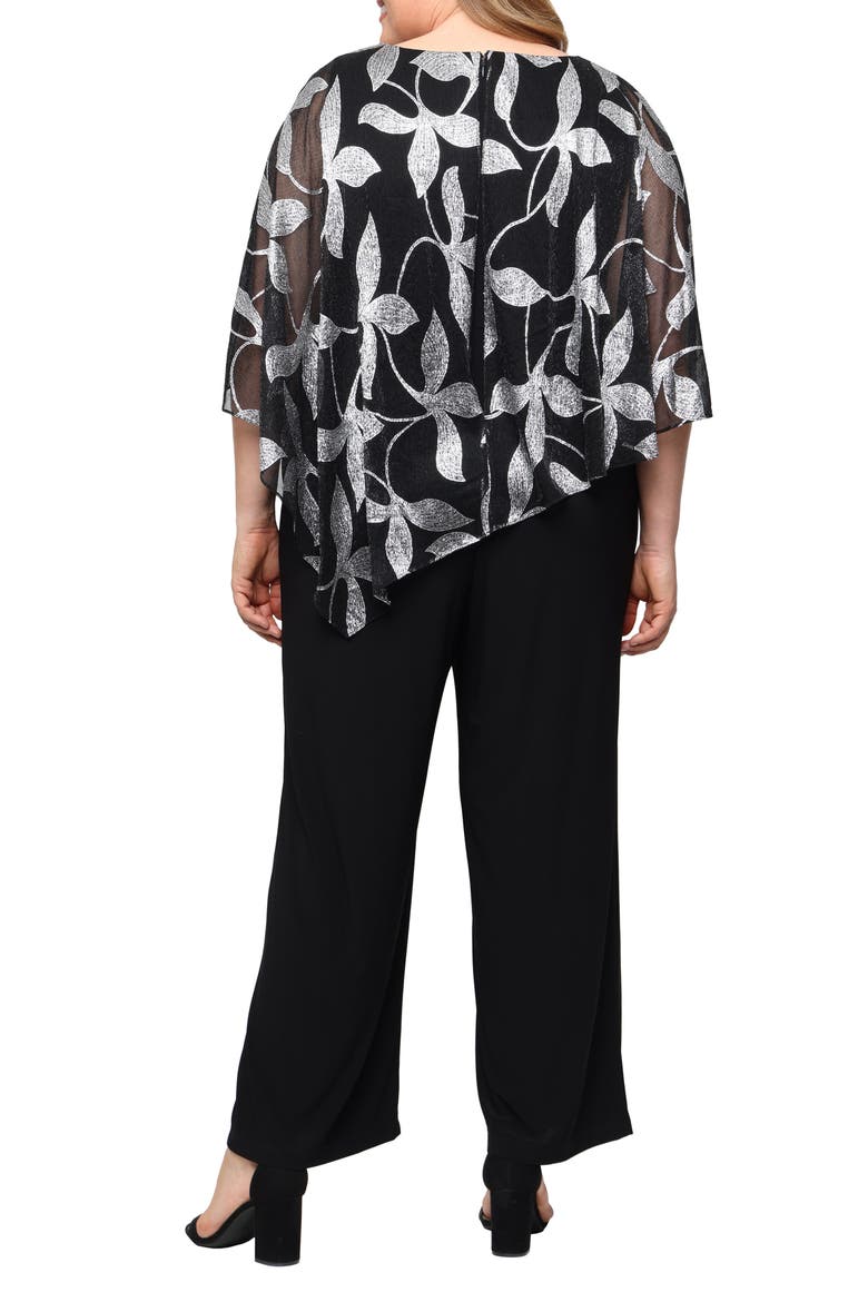 Foil Asymmetric Capelet Wide Leg Jumpsuit, Alternate, color, BLACK SILK