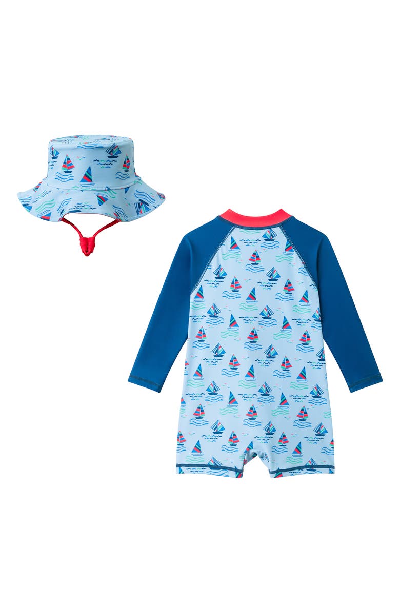 Andy & Evan Long Sleeve One-Piece Swimsuit & Sun Hat, Alternate, color, Navy