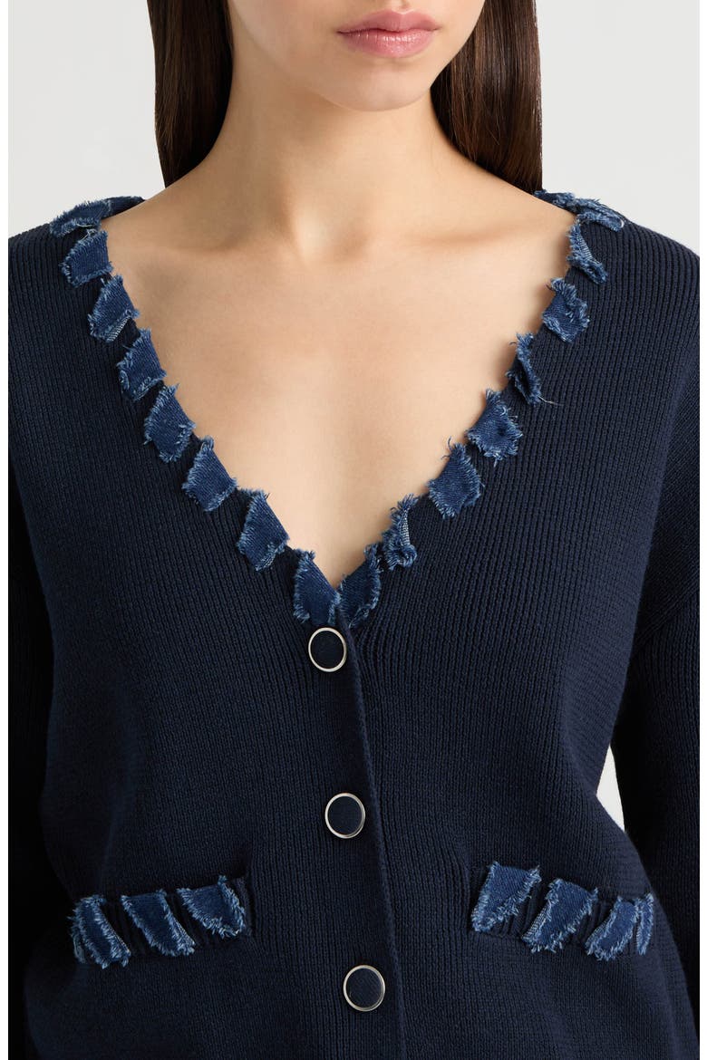 Denim Trim Cardigan Sweater, Alternate, color, NAVY