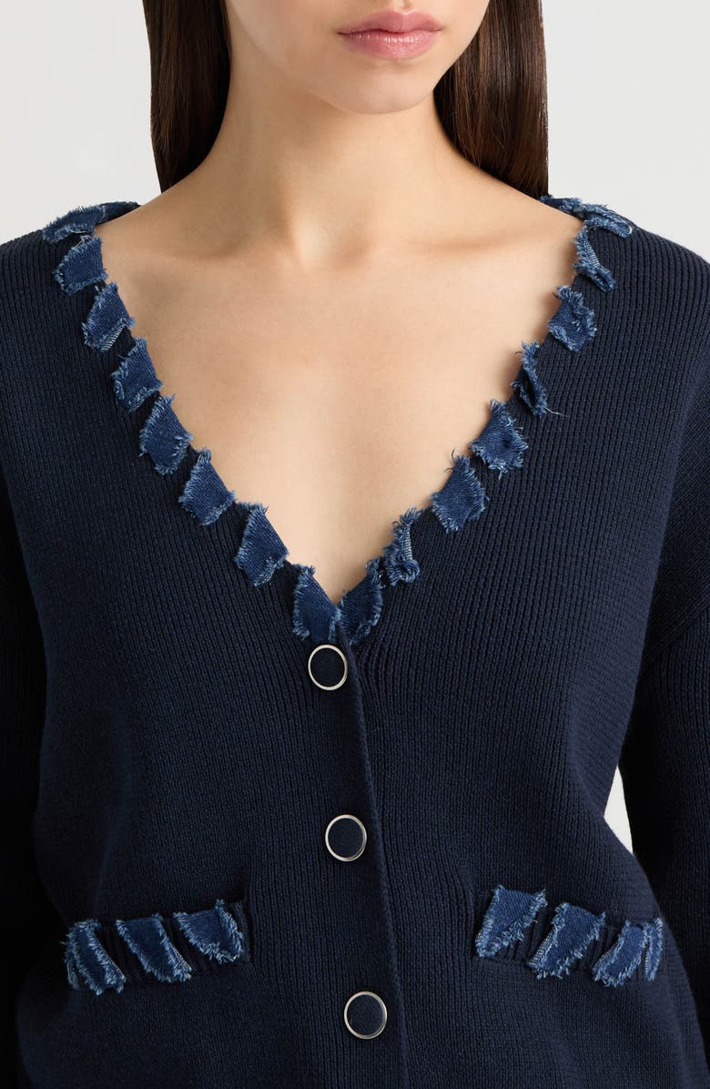 NVLT Denim Trim Cardigan Sweater, Alternate, color, Navy