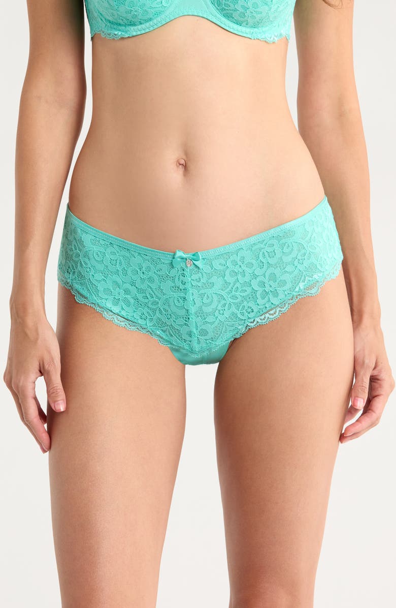 Hunkemöller Marine Lace & Mesh Brazilian Panties, Main, color, Pool Blue