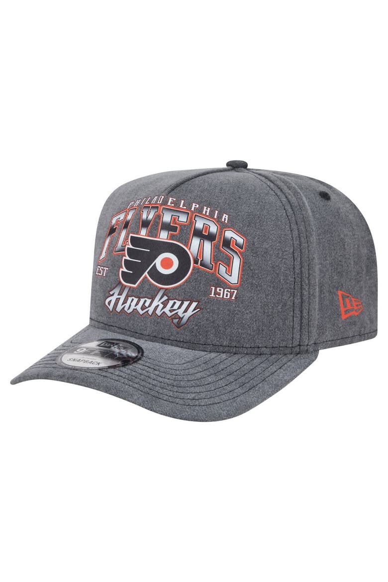 Men's New Era  Charcoal Philadelphia Flyers Throwback Washed A-Frame Pre-Curved 9FIFTY Snapback Hat, Main, color, Charcoal