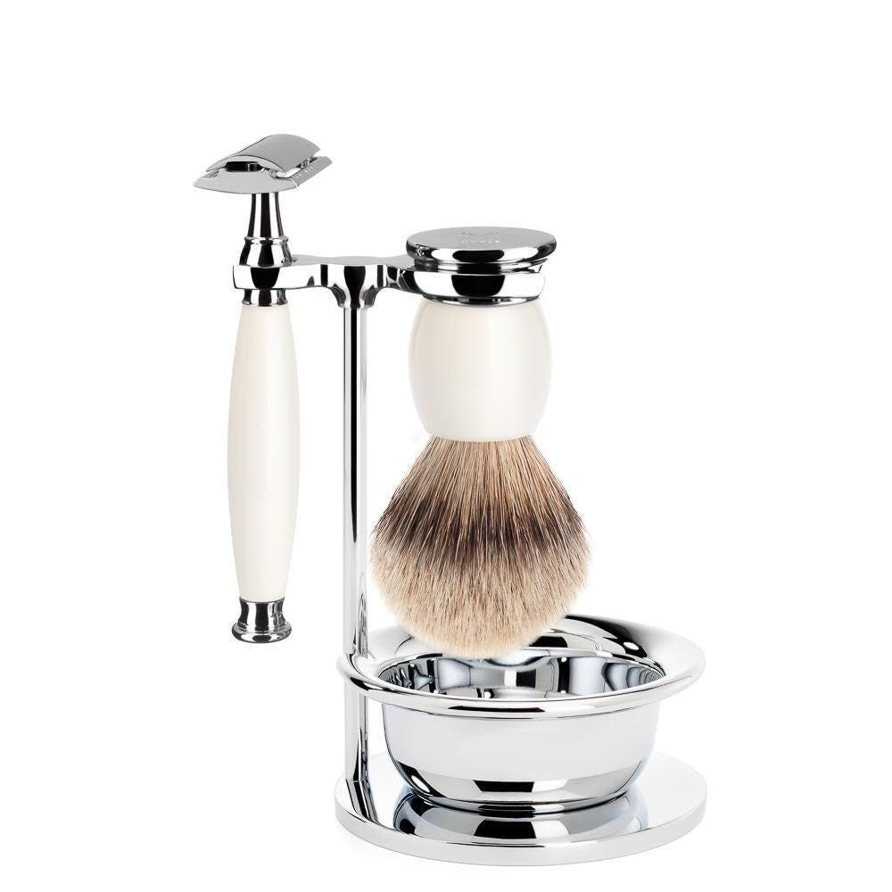 MÜHLE Sophist Porcelain 4-Piece Silvertip Badger & Safety Razor Shaving Set in White at Nordstrom