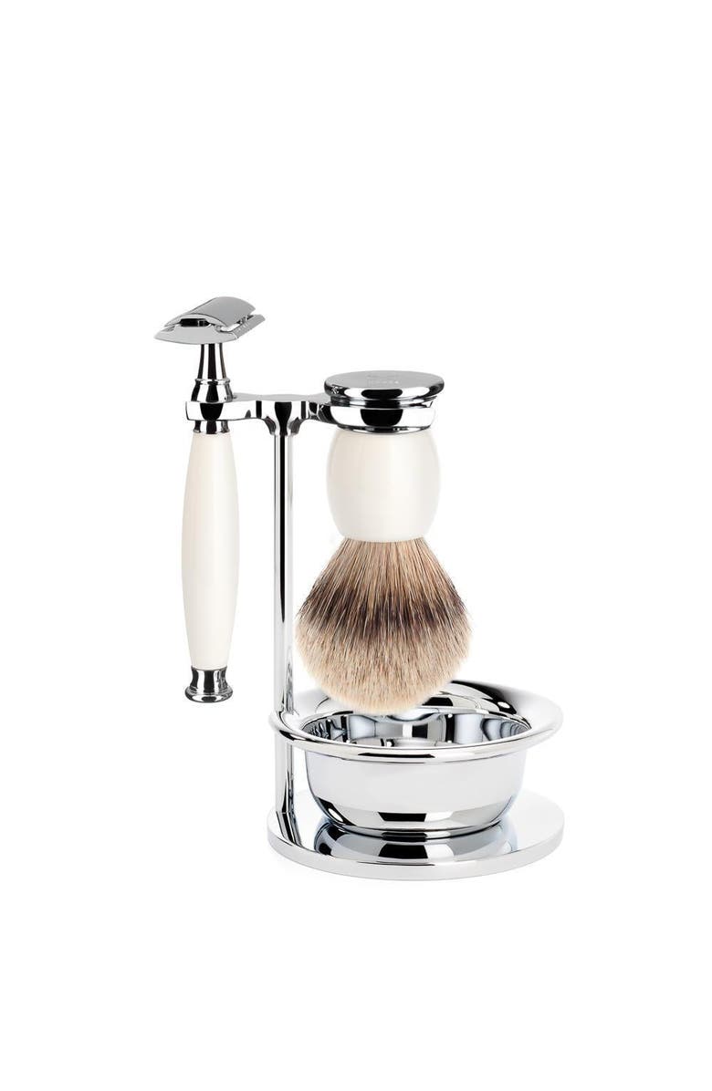 MÜHLE Sophist Porcelain 4-Piece Silvertip Badger & Safety Razor Shaving Set, Main, color, White