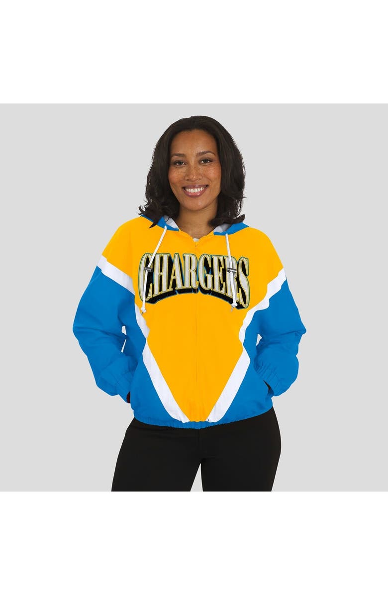 WEAR by Erin Andrews Women's WEAR by Erin Andrews Gold/Powder Blue Los Angeles Chargers Retro Crinkle Full-Zip Hoodie Windbreaker, Alternate, color, Gold