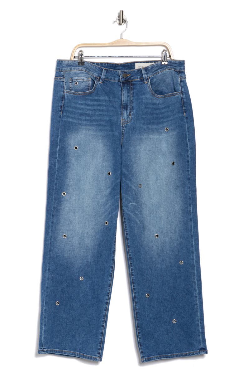 Vince Camuto Grommet Straight Leg Jeans, Alternate, color, Denim