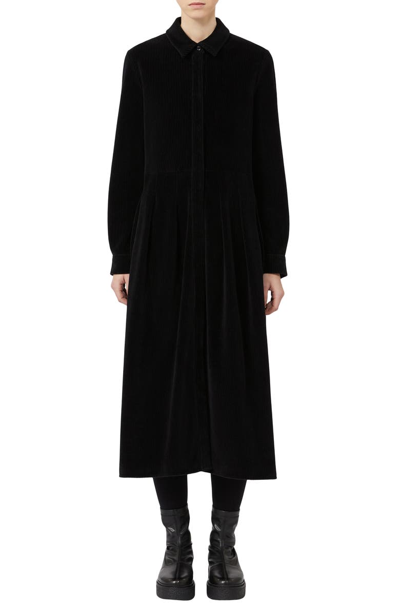 MM by Max Mara Paese Long Sleeve Cotton Blend Velvet Shirtdress, Main, color, Black