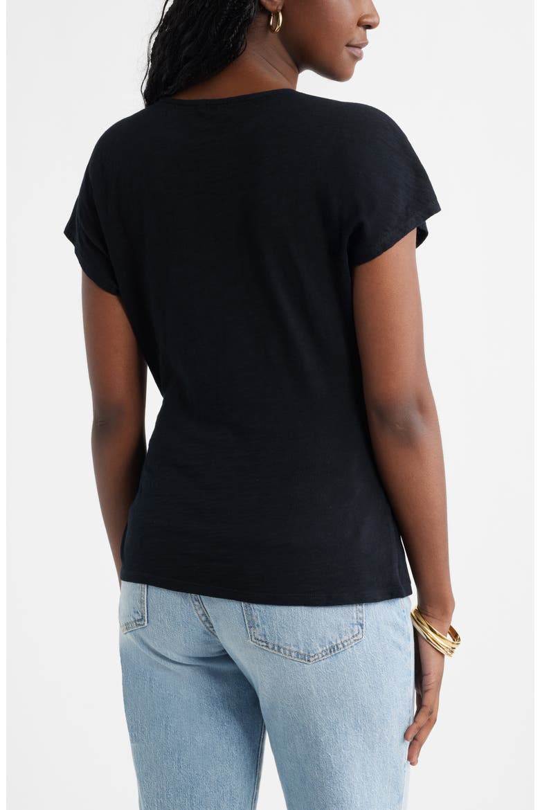 Drop Shoulder Tie Front Top, Alternate, color, BLACK