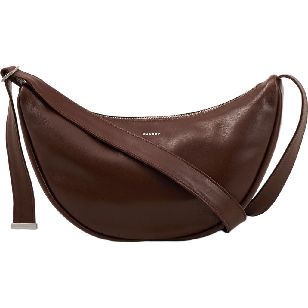 Sandro Mens Cognac Logo-embossed Small Leather Hobo Bag In Brown