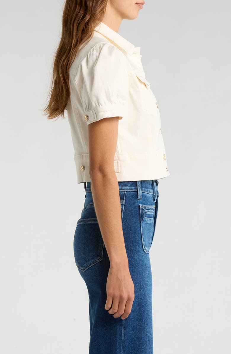 PAIGE Kendra Short Sleeve Crop Denim Jacket, Alternate, color, Tonal Ecru