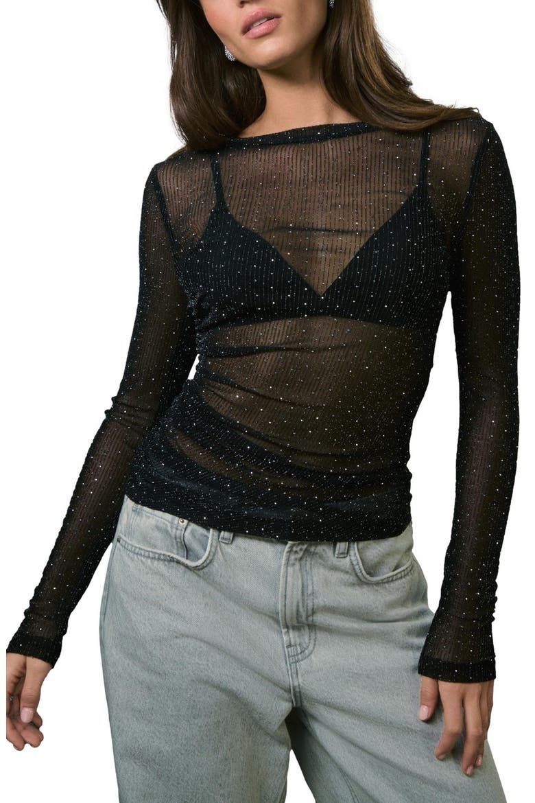 Ruched Mesh Sparkle Top, Main, color, BLACK MULTI